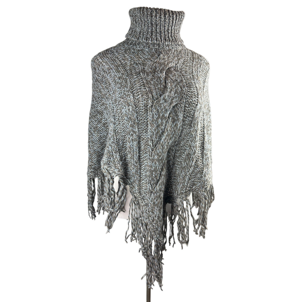 Inis Crafts 100% Merino Wool Poncho Sweater Cape Fringe Brown Irish Made S/M - Picture 14 of 16